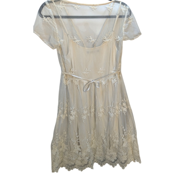 Abercrombie & Fitch Sheer Floral Lace over Ivory Slip Dress SZ XS Perfect Condit - Picture 7 of 10
